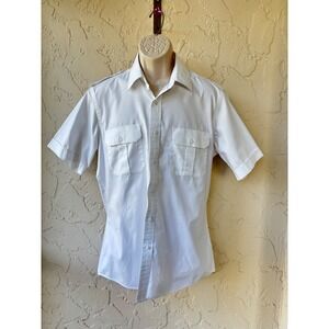 Murphy & Hartelius Men's White Uniform Shirt Short Sleeve Epaulets Size 16.5 S/M